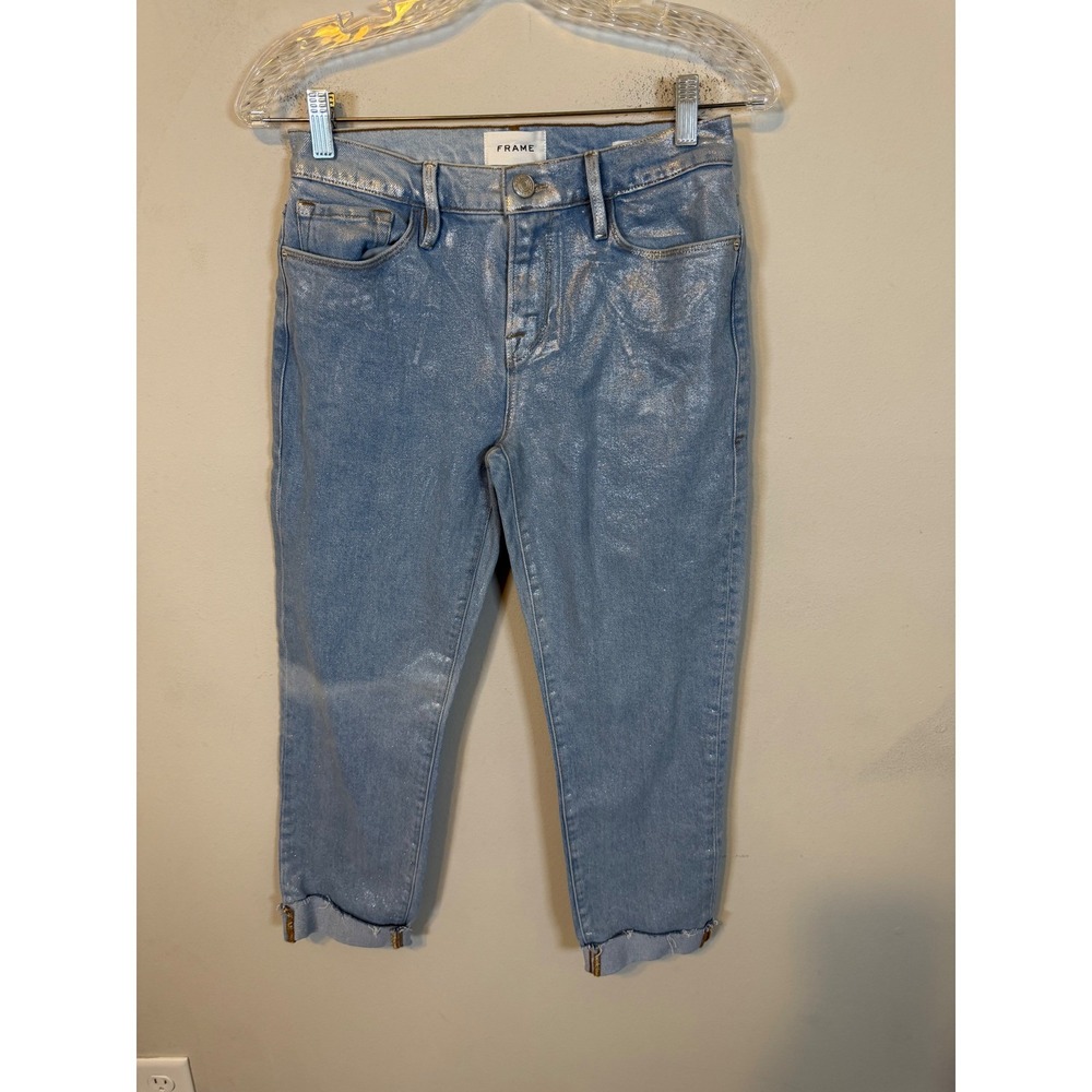 FRAME Womens Le Skinny de Jeanne Chrome Metallic Jeans Blue 26